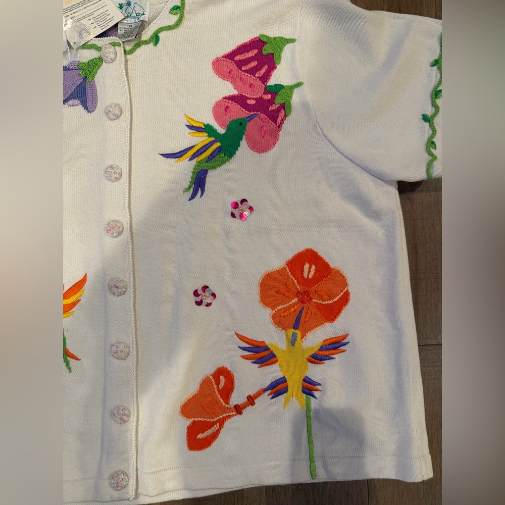 NWT Quacker Factory Floral Embroidered Short sleeved sweater - 3X - Picture 6 of 7